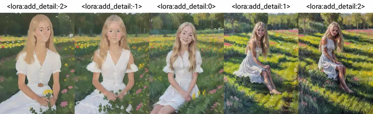 (a painting by mse) (brush strokes) (masterpiece, best quality), close up to face 1girl 18 years old with long blond hair sitting in a field of green plants and flowers, her hand under her chin, warm lighting, white dress, detaled facial features, delicate, <lora:add_detail:-2>