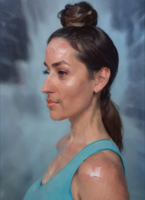 (painting by mse), (brush strokes) (masterpiece, best quality), portrait of a award winning photo of beautiful woman posing in a dark studio, (rim lighting,:1.4) two tone lighting, sharp focus, teal hue, octane, unreal, dimly lit, low key,, highly detailed, sharp focus, professional, 4k, max detail, highres, high detail, sharp focus, smooth, aesthetic, extremely detailed, photorealistic, realistic, post-processing,  8k, uhd,