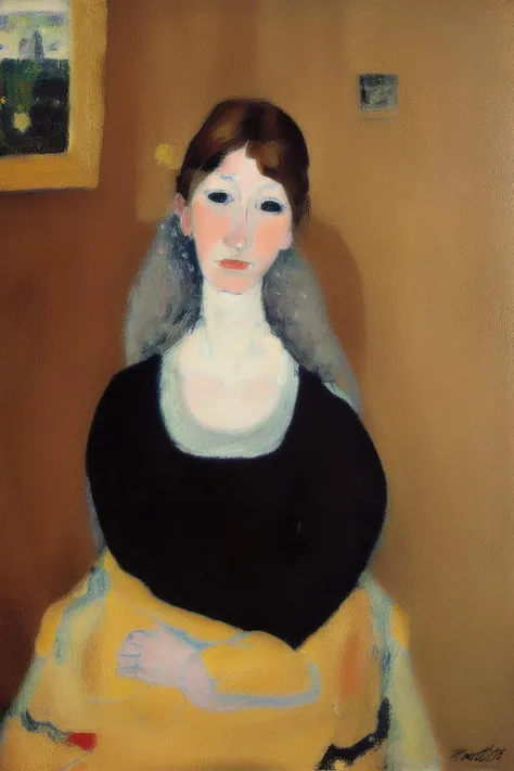 1girl, stunning, charming, long neck, long face, long nose, Empty eyes, sitting on chair, pale skin, white eyes, long hair, red hair, blue dress,
best quality, oiled panting, klimt, Gustav Klimt, Amedeo Modigliani, Modigliani,
<lora:fechin:0.7>