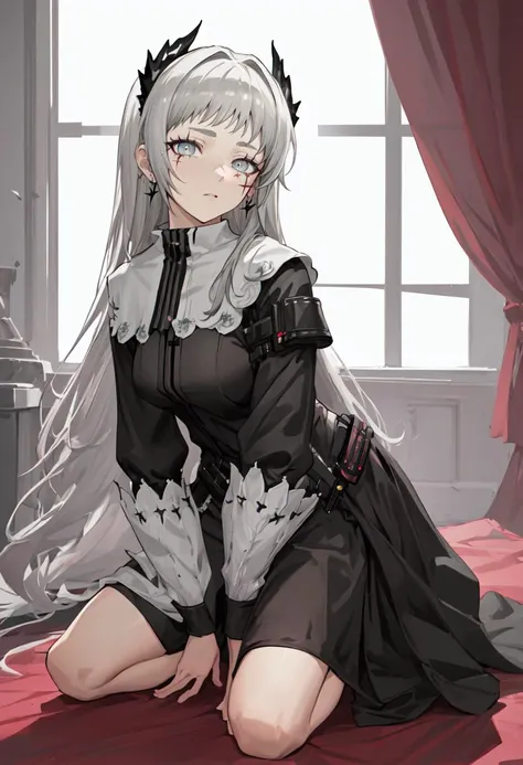 (safe:1.10), best quality, masterpiece, highres, solo, (irene_arknights:1.10), sitting, sitting on chair, chair, cowboy shot, looking at viewer, 27 <lora:irene_arknights:0.80>