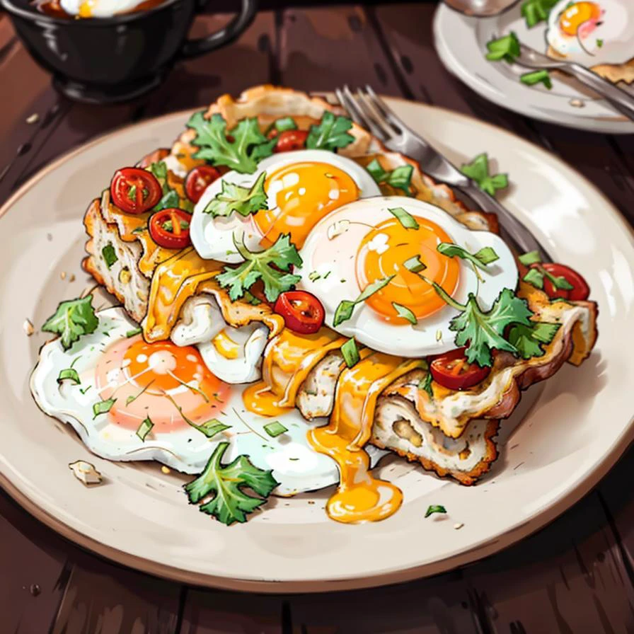 RAW photo, foodphoto, dslr, soft lighting, high quality, <lora:food:0.8> , fried egg, plate, omelet,