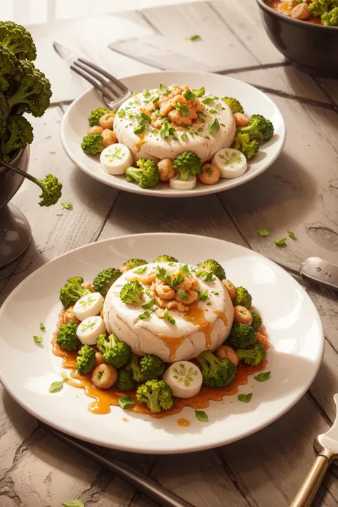masterpiece, high quality, best quality, broccoli, beige plate with patterns, foodphoto, <lora:foodphoto:0.6>,