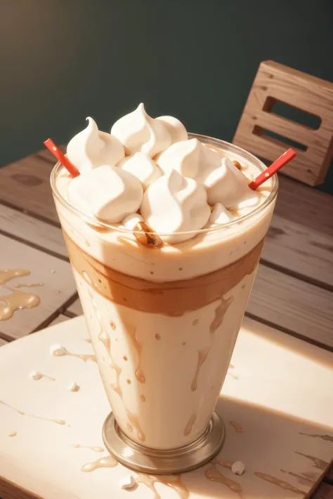 masterpiece, high quality, best quality, Milkshake with marshmallows, white, straw, foodphoto, <lora:foodphoto:0.6>,