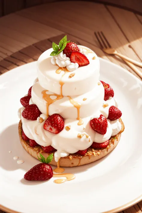 masterpiece, high quality, best quality, strawberries with cream, foodphoto, <lora:foodphoto:0.6>,