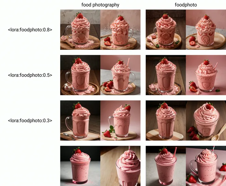 RAW photo, strawberry milkshake, food photography, professional colour grading, soft shadows, no contrast, clean sharp focus, food photography, <lora:foodphoto:0.8>