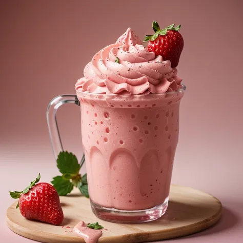 RAW photo, strawberry milkshake, food photography, professional colour grading, soft shadows, no contrast, clean sharp focus, food photography, <lora:foodphoto:0.3>