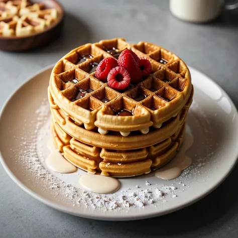 RAW photo, waffles, foodphoto, professional colour grading, soft shadows, no contrast, clean sharp focus, foodphoto, <lora:foodphoto:0.3>