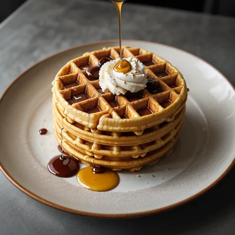 RAW photo, waffles, foodphoto, professional colour grading, soft shadows, no contrast, clean sharp focus, foodphoto, <lora:foodphoto:0.5>
