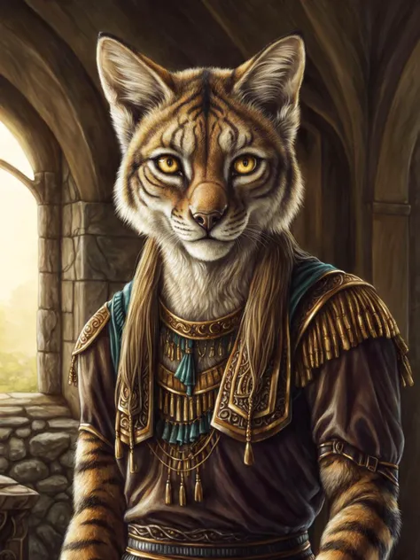 modelshoot style, (extremely detailed CG unity 8k wallpaper), full shot body photo of the most beautiful artwork in the world, Pallas cat (tabaxi) rogue,  swirling magic, renaissance era, painting by Atey Ghailan, Rembrandt van Rijn, by Jeremy Mann, Greg Manchess, Antonio Moro, trending on ArtStation, trending on CGSociety, Intricate, High Detail, Sharp focus, dramatic