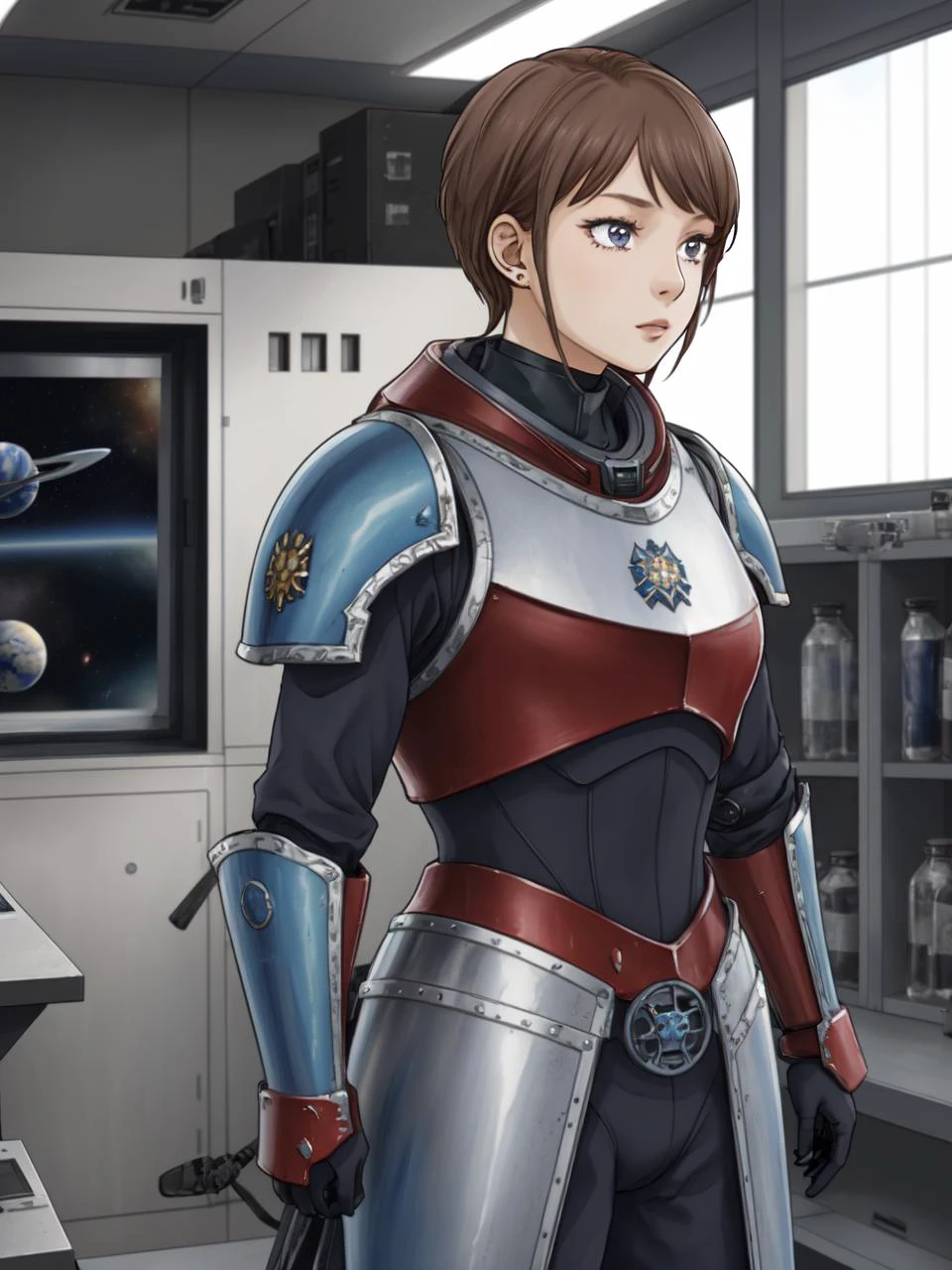 masterpiece, best quality,
<lora:KindredSpirits-002:0.9> emphasis line
1girl, (solo),
("")
brunette hair,
" ",
" ",
(space marine armor, futuristic armor, science fiction armor,:1.2)
looking to the side,
" "