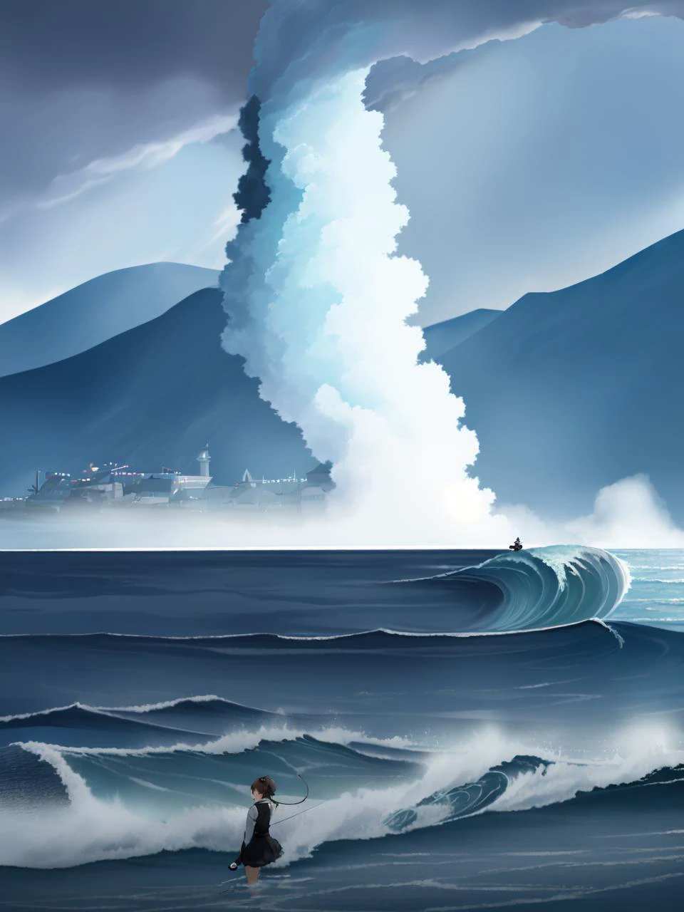 masterpiece, best quality,
<lora:KindredSpirits-002:0.9> emphasis line
1girl, (solo),
(23 years old, 23y.o, adult)
" ",
blue eyes,
cat ears,,
(" ":1.2)
fishing boat, ruff sea, stormy ocean, waves, windy weather, dark sky, storm clouds,,
dieselpunk