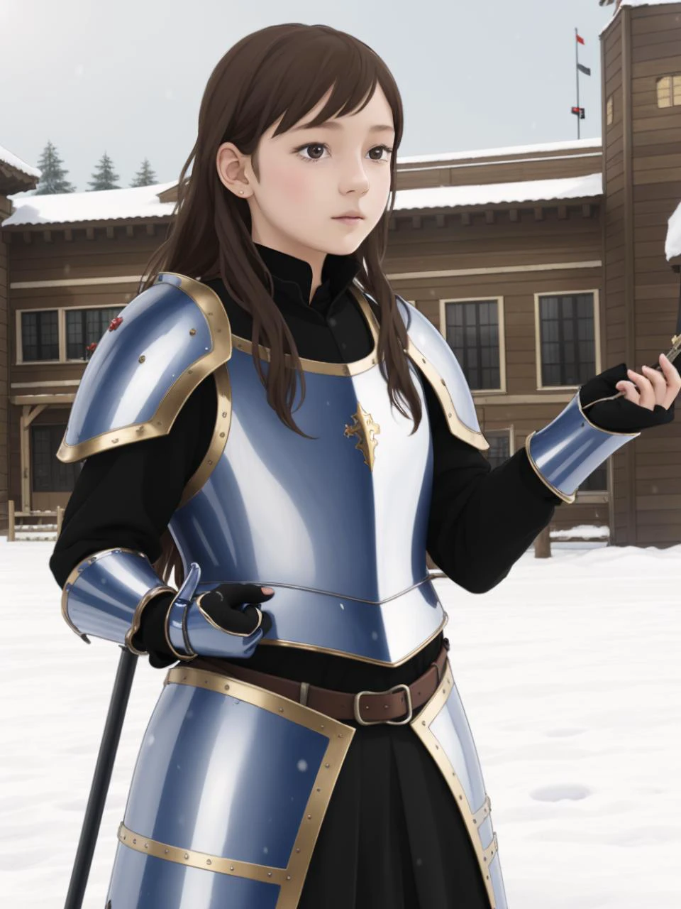 masterpiece, best quality,
<lora:KindredSpirits-002:0.9> emphasis line
, <lora:add_detail:-0.95>
1girl, (solo),
(, 12y.o, child" ",
very long hair,
(medieval armor, fantasy:1.2)
" ",
winter, snow