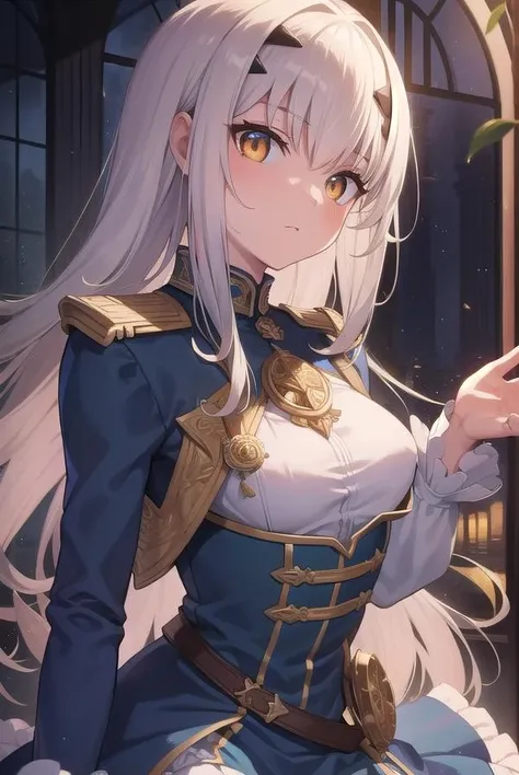 vladilenamilize, <lora:vladilenamilizetest:1>,
vladilena milize, (grey eyes:1.5), grey hair, hair between eyes, long hair, ahoge,
BREAK blue headwear, blue jacket, blue skirt, hat, jacket, military, military hat, military uniform, peaked cap, shirt, skirt, thighhighs, uniform, white shirt, white thighhighs,
BREAK looking at viewer,
BREAK indoors, classroom,
BREAK <lora:GoodHands-vanilla:1>, (masterpiece:1.2), best quality, high resolution, unity 8k wallpaper, (illustration:0.8), (beautiful detailed eyes:1.6), extremely detailed face, perfect lighting, extremely detailed CG, (perfect hands, perfect anatomy),