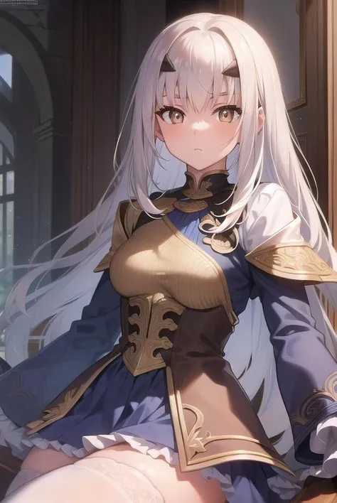 melusine, <lora:melusine-lora-nochekaiser:1>,
melusine, (brown eyes:1.5), long hair, white hair, sidelocks, (small breast:1.2),
BREAK blue dress, dress, frills, long sleeves, thighhighs, thighs, white thighhighs,
BREAK looking at viewer,
BREAK outdoors,
BREAK <lyco:GoodHands-beta2:1>, (masterpiece:1.2), best quality, high resolution, unity 8k wallpaper, (illustration:0.8), (beautiful detailed eyes:1.6), extremely detailed face, perfect lighting, extremely detailed CG, (perfect hands, perfect anatomy),