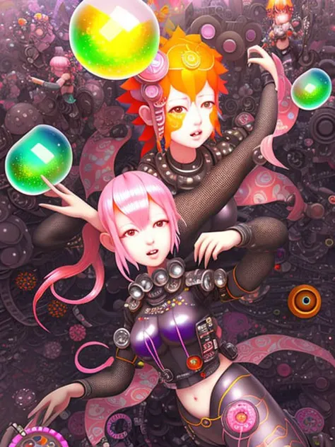 digital art by Hannah H�ch and hans bellmer a beautiful young woman dynamic pose, gears, a woman in a crowd, netting, bubble gum, dadaist movement, forced perspective, high rise, city, happy, smiling, tribal masks, surrounded by men, young, pink hair, smirk, feisty, smile, ray tracing, ornate, detailed, intricate rendering, ambient occlusion render, intricate background, painterly, pink hair, covered in paint, noisy, pointillism, excessively complex, detailed background, award winning, private collection,realistic proportions, bright colors, over-saturated, busy, elaborate, surrealist movement, gears and pipes, nets, screens, glass shards, stained glass, thumbtacks, industrial chemicals, ornate, crowd, cardboard boxes, plastic hair, an ultrafine detailed painting, whimsical, 3d, hdrp,