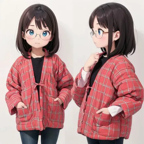 best quality, ultra-detailed, illustration, glasses,
hanten, 1girl, hand in pocket, shirt, pants, white shirt, white background, blue pants, long sleeves, plaid, simple background, cowboy shot, standing, black hair
<lora:JAPAN_Hanten_SD15_V2:0.8>