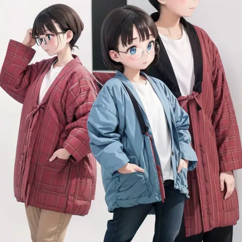 best quality, ultra-detailed, illustration, glasses,
hanten, 1girl, hand in pocket, shirt, pants, white shirt, white background, blue pants, long sleeves, plaid, simple background, cowboy shot, standing, black hair
<lora:JAPAN_Hanten_SD15_V2:0.8>