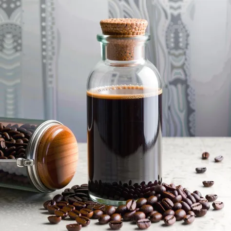 a bottle of glass filled with coffee grains, <lora:add-detail-xl:3>