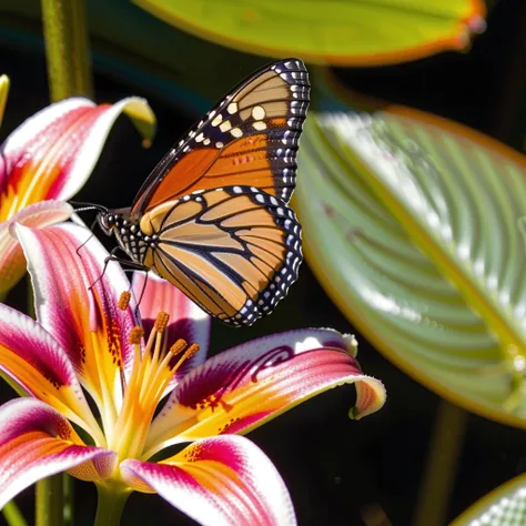 a monarch butterfly on top of a lily \(flower\), <lora:add-detail-xl:3>