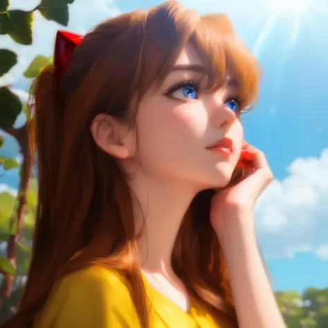 masterpiece,extremely detailed CG unity 8k wallpaper,1girl, beautiful, (perfect face), Asuka Langley Soryu, outdoor, branch, brown_hair, blue eyes, flower, solo,yellow dress
 <lora:asukaLangleySoryuEVA_asuka:0.5>