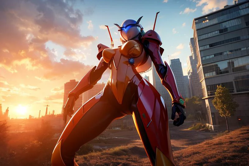 (8k, best quality, masterpiece:1.2), ultra-detailed, Masterpiece, realistic lighting,masterpiece, best quality, masterpiece, official art,extremely detailed CG unity 8k wallpaper,beautiful detailed eyes, light on face, 1girl, Asuka, breasts, pilot_suit, plugsuit, white_bodysuit, gloves, hair_ornament, bracer, full body, mecha, armor, (city ruins), (battlefield:1.3) <lora:Asuka:1> <lora:asukaLangleySoryuEVA_asuka:1>, dynamic pose