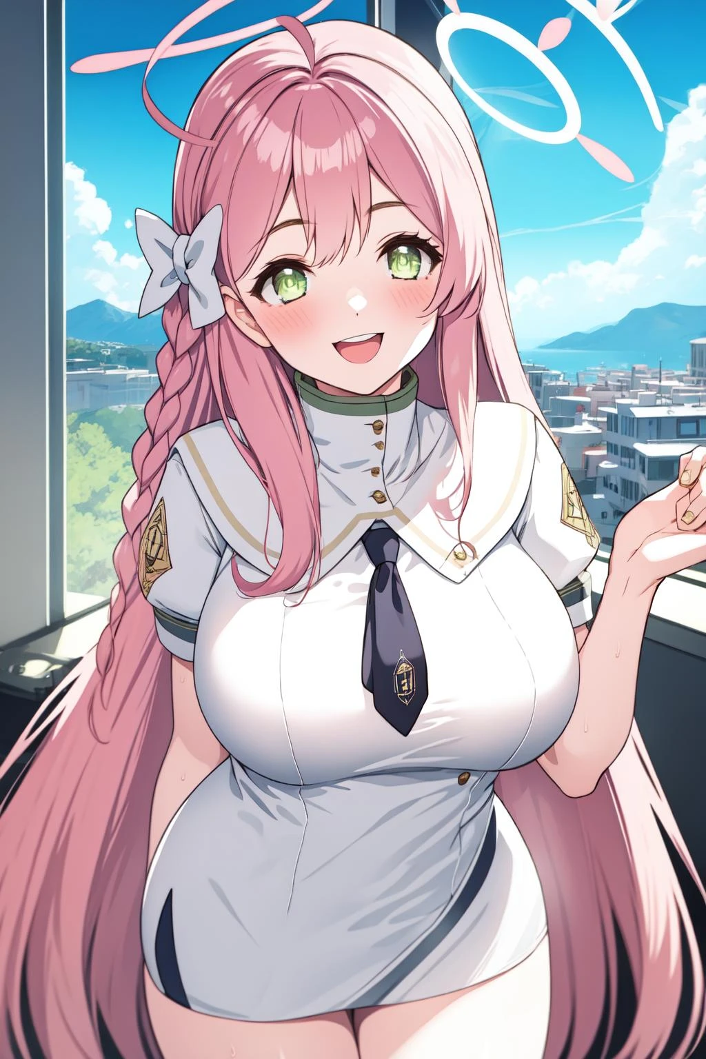 1girl, verse5 office, halo, <lora:Hanako-25:1>, <lora:add_detail:0.2>, smile, open mouth, lewd, scenery, Cowboy Shot,