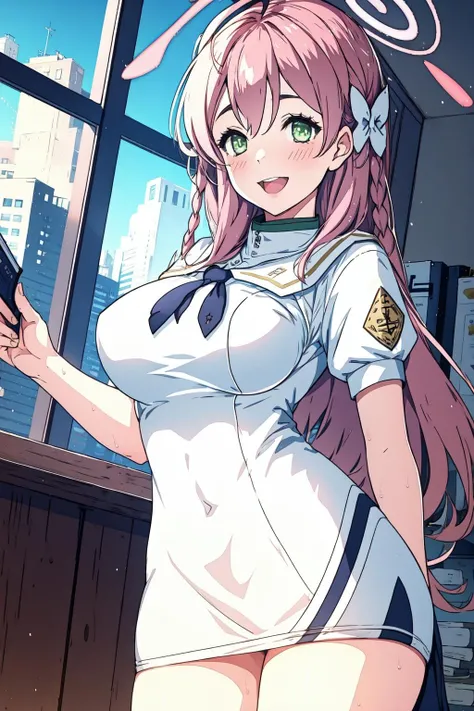 1girl, verse5 office, halo, <lora:Hanako-25:1>, <lora:add_detail:0.2>, smile, open mouth, lewd, scenery, Cowboy Shot,