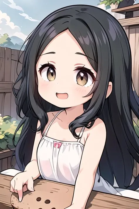 anime, best quality, absurd resolution, intricate detail, (perfect detail features), 8k, UHD, (masterpiece:1.4), (high quality:1.4), high definition, animation, illustration, highly detailed, highres, extremely detailed, sharp focus, <lora:hyperdenoiser_v090:0.5>, <lora:hyperrefiner_v090:0.5>, <lora:add_detail:0.3>, 4k, absurd resolution, detailed hands, (detailed eyes:1.3), <lora:sd15_lora_beta:1>, <lora:perfetfingers:0.5>, <lora:ETO_OC:0.2> ETO-OC, <lora:ETO_OCC006:0.7>, ETO_OCC, (curly hair:1.6), (long hair:1.1), (black hair:1.5), thick eyebrows, pale skin, 1girl, ((hazel-green-brown eyes:1.4), (multicolored eyes:1.4)), smiling, looking at viewer, mature female, (parted bangs:2), (apple-cheeks, round-face, round-chin), <lora:partedbangs:0.8>, <lora:taremeEyes_v10:0.5>, perfect eyes, full body, (dress), (sfw), outdoors, garden, sky, happy, (wearing a sundress) BREAK <lora:give food-001.5:0.6> (1boy giving food to girl), (pinch a cookie:1.6), pov hand, pov, 1boy, (girl been feed), (cookie:1.7), (give food:1.6), (hand from out of screen:1.7)