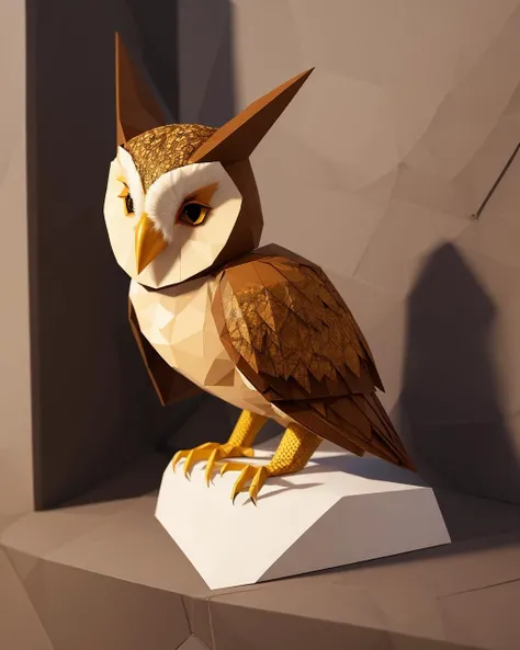best quality,masterpiece,highly detailed,ultra-detailed, <lora:neg4all_bdsqlsz_V3.5:-1> <lora:paperart_last:2.0> Chimney breast Barn Owl It has light brown and white feathers, a heart-shaped face, and a screeching call. no humans,