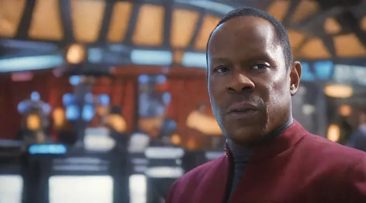 cinematic film still cinematic photo breathtaking  <lora:captain_sisko_v2_100x100:1> captain_sisko, man, startrek red uniform . award-winning, professional, highly detailed . 35mm photograph, film, bokeh, professional, 4k, highly detailed . shallow depth of field, vignette, highly detailed, high budget Hollywood movie, bokeh, cinemascope, moody, epic, gorgeous, film grain, grainy
