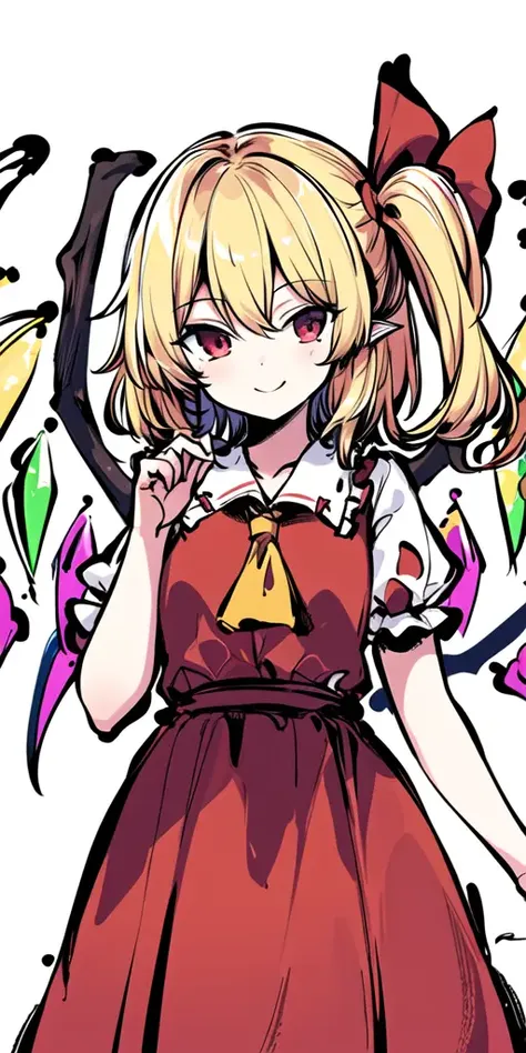 masterpiece,high quality, 1girl,((flandre scarlet)), standing, (white background) <lora:tokiame:1:1:1,1,1,1,1,1,1,0,0,0,1,1,1,1,1,1,1>