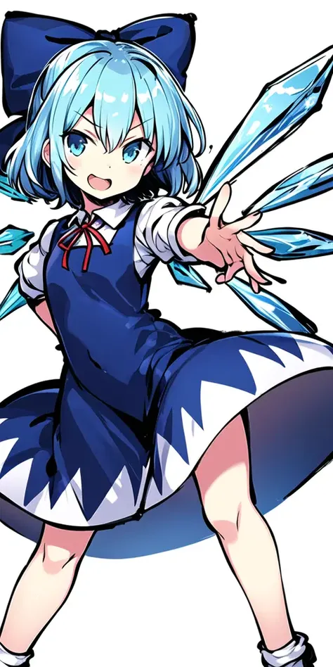 masterpiece,high quality, 1girl,((cirno)), standing, (white background) <lora:tokiame:1:1:1,1,1,1,1,1,1,0,0,0,1,1,1,1,1,1,1>