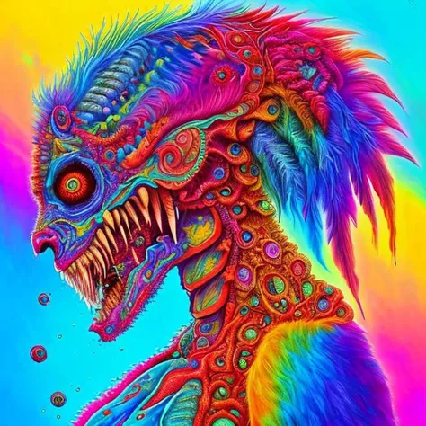 ((Colorjizz)), grotesque horror style, graphic horror, gorepunk, warrior princess, drooling blood, brain splatter, key visual, intricate, highly detailed