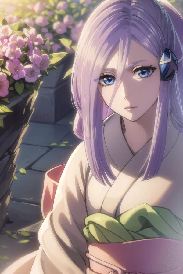 sodenoshirayuki, <lora:sodenoshirayuki-lora-nochekaiser:1>,
sode no shirayuki, long hair, blue eyes, hair ornament, purple hair, flower, hair flower, light purple hair,
BREAK japanese clothes, kimono, sash, obi,
BREAK outdoors,
BREAK looking at viewer, (cowboy shot:1.5),
BREAK <lyco:GoodHands-beta2:1>, (masterpiece:1.2), best quality, high resolution, unity 8k wallpaper, (illustration:0.8), (beautiful detailed eyes:1.6), extremely detailed face, perfect lighting, extremely detailed CG, (perfect hands, perfect anatomy),