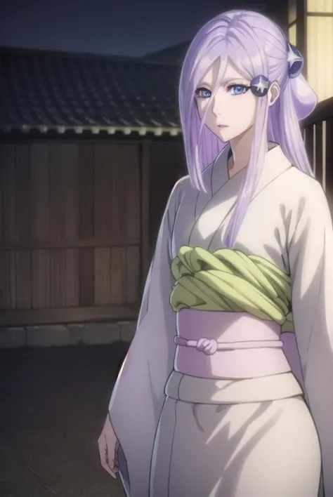 sodenoshirayuki, <lora:sodenoshirayuki-lora-nochekaiser:1>,
sode no shirayuki, long hair, blue eyes, hair ornament, purple hair, flower, hair flower, light purple hair,
BREAK japanese clothes, kimono, sash, obi,
BREAK outdoors,
BREAK looking at viewer, (cowboy shot:1.5),
BREAK <lyco:GoodHands-beta2:1>, (masterpiece:1.2), best quality, high resolution, unity 8k wallpaper, (illustration:0.8), (beautiful detailed eyes:1.6), extremely detailed face, perfect lighting, extremely detailed CG, (perfect hands, perfect anatomy),