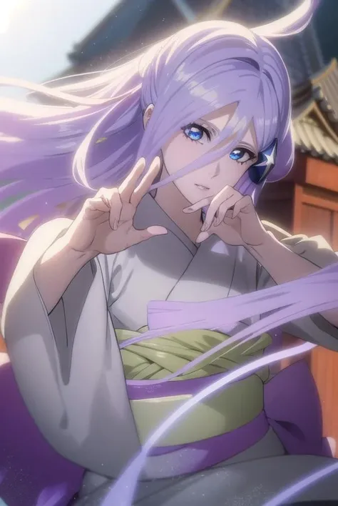 sodenoshirayuki, <lora:sodenoshirayuki-lora-nochekaiser:1>,
sode no shirayuki, long hair, blue eyes, hair ornament, purple hair, flower, hair flower, light purple hair,
BREAK japanese clothes, kimono, sash, obi,
BREAK outdoors,
BREAK looking at viewer, (cowboy shot:1.5),
BREAK <lyco:GoodHands-beta2:1>, (masterpiece:1.2), best quality, high resolution, unity 8k wallpaper, (illustration:0.8), (beautiful detailed eyes:1.6), extremely detailed face, perfect lighting, extremely detailed CG, (perfect hands, perfect anatomy),