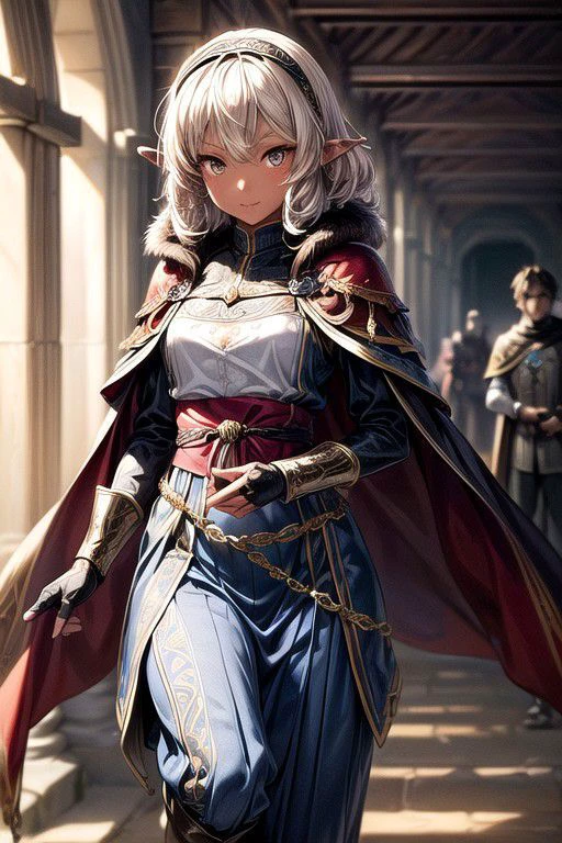 (couple:1.513), 1girl, 1boy, (Light skinned boy), romantic, (Dark Elf Female), (Short Hair), (Shy Boy), Curly hair, (Golden eyes),<lora:GoodHands-vanilla:1>blonde hair, Thinking Pose, Thinking, cinematic lighting, <lyco:lighting_loha:0.2>, (Covered Body), Ponytail, hairband, (Small), Long skirt, (blue dress, Tight Pants, fur trim, armor, fingerless gloves, sash, brown boots, cape), happy smile,brown skin, dark skin, pointy ears, elf ears, ribbon, hairband, bangs, (masterpiece:1.1)intricate eyes,beautiful detailed eyes,symmetrical eyes, (Dark-Skinned Female:1.2), cute, dark skin, adorable, happy, (centered,scale to fit dimensions,Rule of thirds), (ultra detailed,extremely detailed),(photorealistic artwork:1.37),(extremely detailed CG unity 8k wallpaper),(((vibrant colors,vibrant theme))),(intricate),(masterpiece),(best quality), (((medieval man clothes, adventurer man clothing,winter coat))),(((intricate outfit,intricate clothes,embroidered outfit,ornate outfit,embroidered clothes,ornate clothes))), (dynamic pose:1.0),