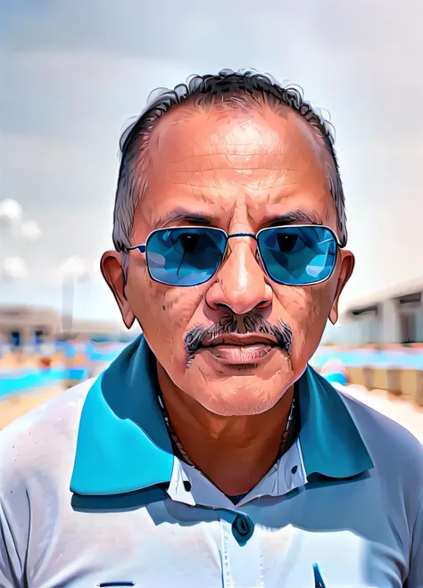 RAW photo,a man manoelgome wearing blue sunglasses and blue gangster clothes(high detailed skin:1.2), 8k uhd, dslr, soft lighting, high quality, film grain, Fujifilm XT3 <hypernet:manoelgome:1>