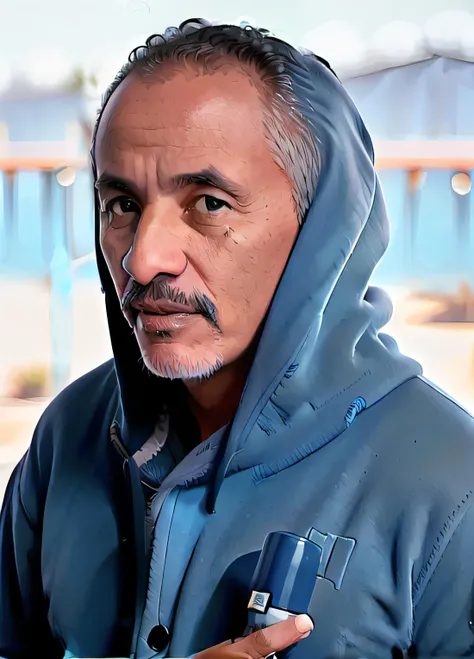 RAW photo,a man manoelgome wearing blue wizard hoodies holding a blue pen,looking at viewer(high detailed skin:1.2), 8k uhd, dslr, soft lighting, high quality, film grain, Fujifilm XT3 <hypernet:manoelgome:1>