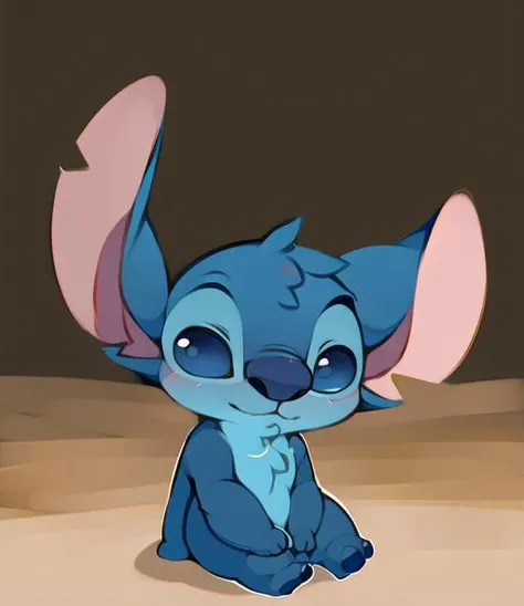 stitchdisney, chibi, solo, <lora:stitch_v10 (1):1> sitting, looking at viewer, head marings, ambiguous gender