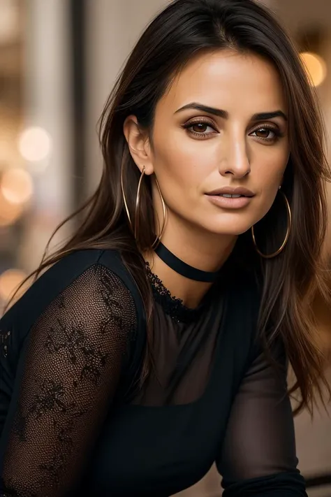 photo of beautiful young (p3cruz:0.99), a woman, (tight long sleeve top:1.2), (long jeans), (choker), in a department store, natural light, (masterpiece:1.2) (photorealistic:1.2) (best quality) (detailed skin:1.2) (intricate details) (8k) (HDR) (cinematic lighting) (sharp focus), (looking at the camera:1.1), ((closeup portrait:1.2)), hoop earrings