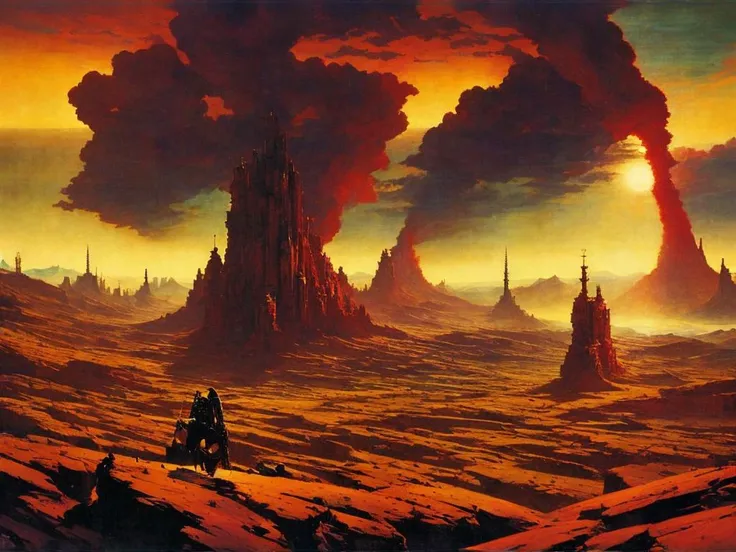 (The Holy Empire will come into Germany, (The Ishmaelites) will find (open places), (The asses will want also Carmania), The supporters all covered by earth), 1931, masterpiece, (photo), (Leitz Leica II), (pathe film), ((epic)), ((((cinematic)))), dark fantasy, ultra realistic highly detailed intricate photorealistic analog style photograph, lansdcape, colossal, the end of the world, sharp focus on eyes, dramatic lighting, by Jeffrey Catherine Jones and by Louise Catherine Breslau and by (alphonse mucha:0.5) and by (egon schiele:0.5)