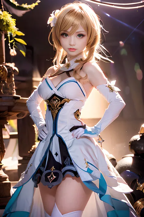 (luminecos:1.4),1girl, naughty face, Best quality, masterpiece, ultra high res, RAW photo,masterpiece, best quality, (photorealistic:1.4), (narrow waist:1.2), delicate face
, outdoors,blurry background,
gloves, dress, black gloves, white dress, fingerless gloves, detached sleeves, thighhighs,
<lora:luminecosV1.1-000004:0.7><lora:taiwanDollLikeness_v10:0.2> <lora:japaneseDollLikeness_v10:0.2> <lora:Basil_mix_fixed:0.2> <lora:lovableChineseGirlMeme_v1:0.4>