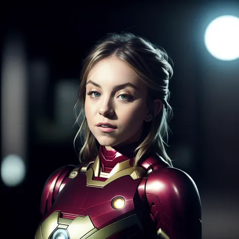 Highest image quality, highest resolution, 8K, human face, mechanical body, modified person, delicate facial features, 14-year-old girl's face, robotic arm, and a miniature nuclear reactor like Iron Man on his chest