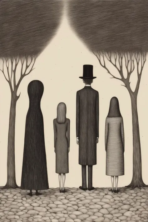 <lora:Edward Gorey Style:1>Edward Gorey Style - illustration Edward gorey and Winona Ryder in style of Edward gorey