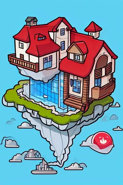 house floating on an island in the sky <lora:cutestickers:1> cutestickers