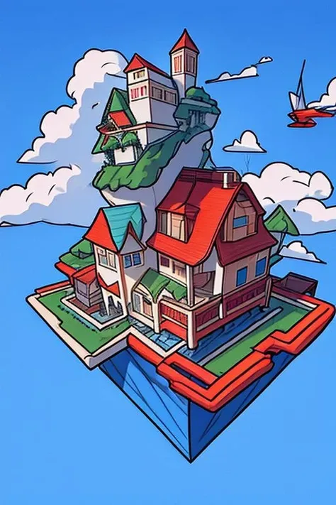 house floating on an island in the sky <lora:cutestickers:1>