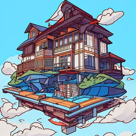 house floating on an island in the sky <lora:cutestickers:1>