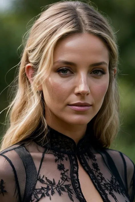 photo of beautiful (awall1s:0.99), a woman in a (meadow:1.1), perfect blonde hair, hair upsweep updo, wearing (haute couture garments:1.1), modelshoot style, (extremely detailed CG unity 8k wallpaper), professional majestic (photography by  helmut newton:1.1), nikon, trending on ArtStation, trending on CGSociety, Intricate, High Detail, Sharp focus, dramatic, photorealistic painting art, (looking at viewer), (detailed pupils), (closeup portrait)