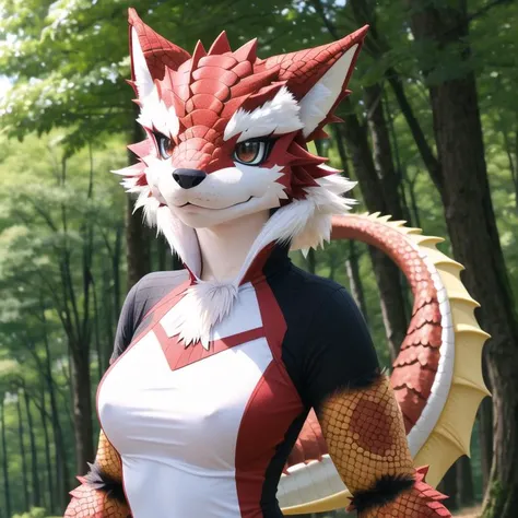 fursuit, (nudefursuit), scaly, dragon demigirl,woman, animal focus, extremely detailed, (best quality), (great quality) <lora:FursuitFurrySuitLora_v2:0.5>